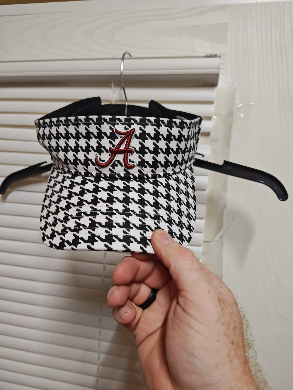 Source Unknown Alabama Houndstooth Visor in Black and White with Crimson A